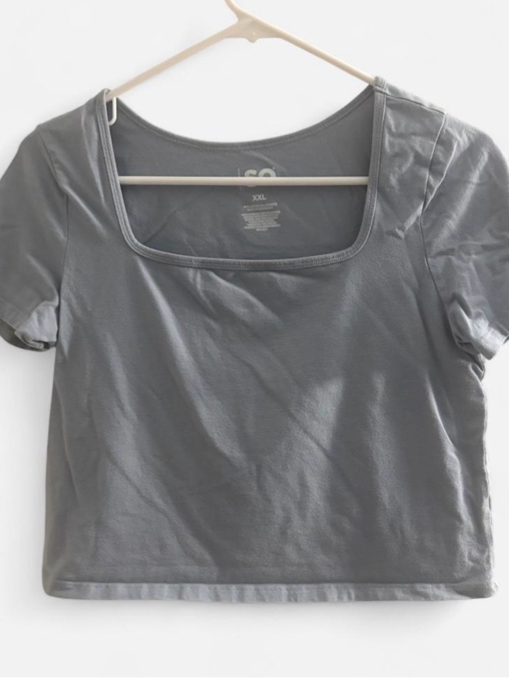 SO Square Neck Short Sleeve Crop Top - Gray